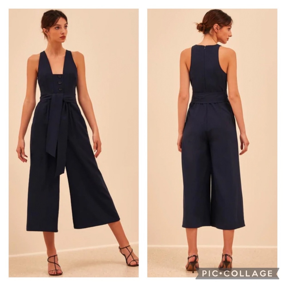 C/meo Collective Knowing You Jumpsuit Navy Cropped Wide Leg Culotte Sleeveless